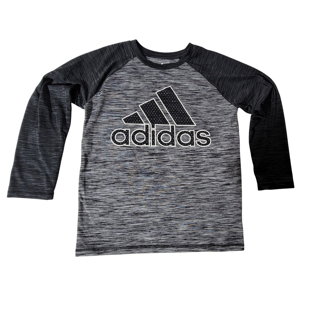 Adidas Boys Grey Space Dye Long Sleeve Performance Training Tee Shirt Size S 8